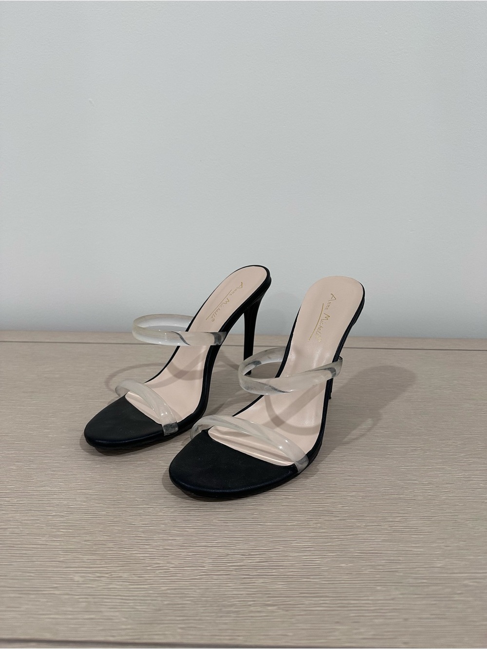 Anne Michelle Black Heeled Sandals with Clear Straps